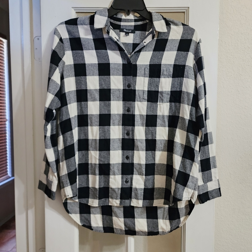 Madewell Buffalo Check Flannel Shirt Black White Plaid Button Down Small